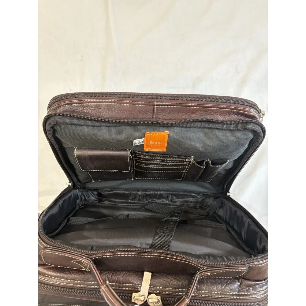 LATICO Travel Brown Leather Briefcase Laptop Portable Adjustable Shoulder Strap